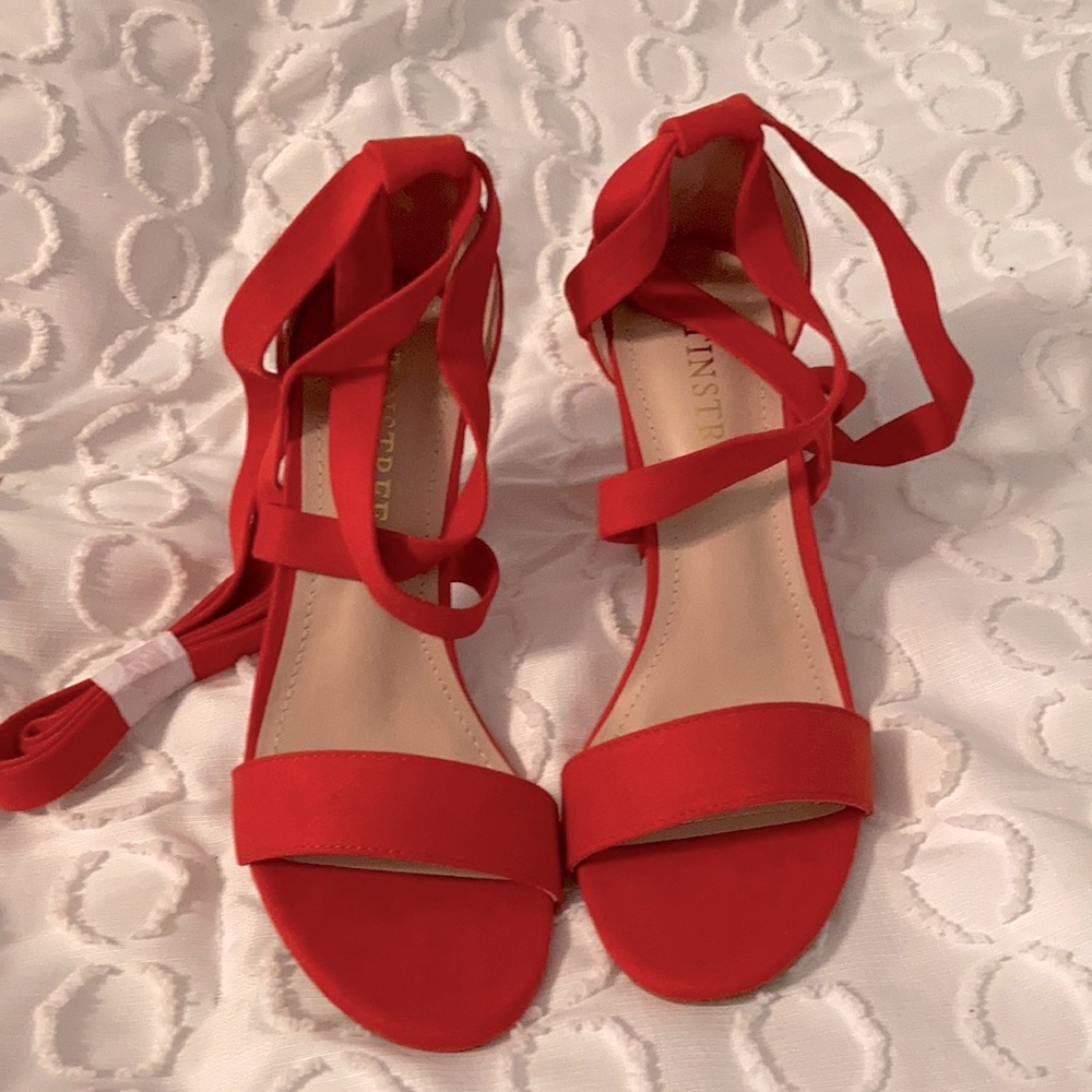 Red chunky heel sandals